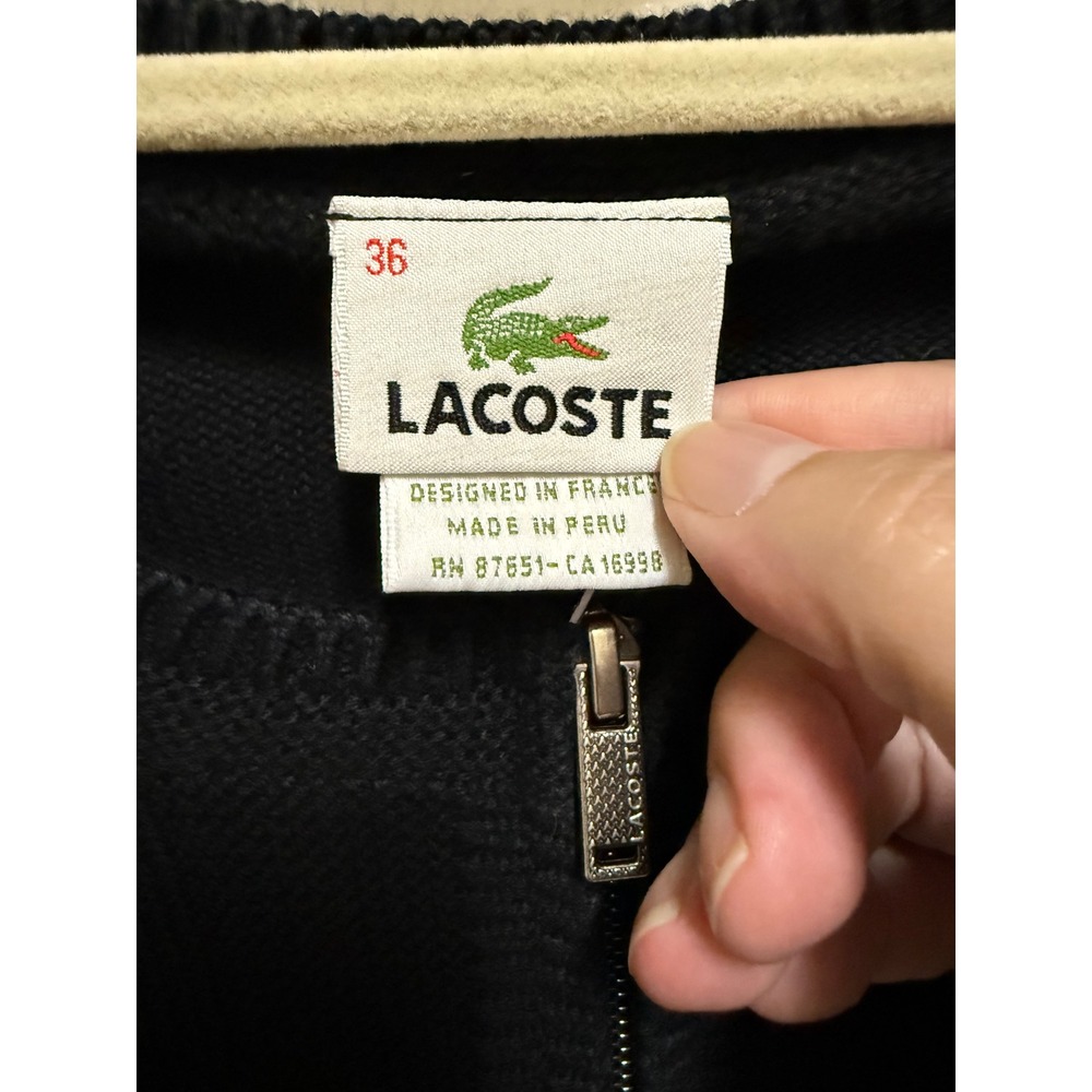 Lacoste Black Cotton Full Zip Cardigan Sweater Crocodile Logo Size 36 XS 4 - Picture 6 of 8